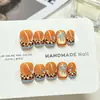 Uñas Postizas Portátiles Hechas a Mano con Estampado de Leopardo y Moño Uñas de Gel Ojo de Gato Estilo Otoño Francés Estampado de Leopardo Pintado a Mano Pegatinas para Uñas al por Mayor