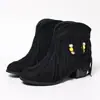 Botines de Tacón Grueso, Estilo Vaquero con Borlas, Botas de Moda para Mujer Talla Grande, Botas de Montar sin Cierre de Punta Redonda con Pedrería