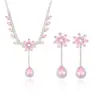Conjunto Transfronteiriço de Joias Novas Tendência Estilo Europeu e Americano Colar Brincos Flor Rosa Zircônia Corrente Elegante de Pétala para Clavícula