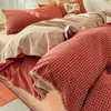 Juego de Ropa de Cama de Algodón Puro Lavado de Cuatro Piezas, Ropa de Cama Simple de Alta Gama, Funda de Edredón de Algodón Puro para Dormitorio, Juego de Sábanas de Tres Piezas, Sábana Ajustable