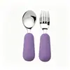 Conjunto de Garfo e Colher Infantil Garfo e Colher de Bebê Cabo Curto Aço Inoxidável 316 Garfo e Colher de Silicone Garfo e Colher Complementar para Comida de Bebê