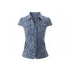 Camisa Plaid Azul de Manga Corta Estilo Francés Nueva para Mujer 2026, Diseño de Verano, Camisa de Nicho con Cintura Ceñida para un Efecto Adelgazante