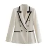 Chaqueta de Traje Texturizada con Ribete de Color Contrastante para Mujer, Estilo Europeo y Americano, Otoño 2021 6136