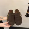 Sandalias de lana tipo slip-on con suela gruesa para mujer, nueva colección otoño/invierno 2026, estilo slip-on, adecuadas para usar al aire libre, suela gruesa, gris, fieltro, estilo Birkenstock