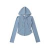 Jaqueta Cardigan com Capuz e Cordão Zíper Roupas de Proteção Solar Feminina Verão Novo Estilo Slim Fit Bolso Duplo Manga Longa