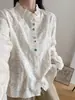 Colección Otoño 2026: Estilo Artístico, Bordado Intricado, Cuello Alto, Ribete de Encaje, Corte Holgado Camisa Top Cardigan de Manga Larga para Mujer