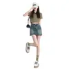 Falda corta de mezclilla retro americana para mujer, falda-pantalón ajustada y sexy que realza las caderas, minifalda de cintura alta para verano