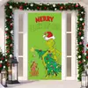 Decoración de Cubierta de Puerta de Navidad Tela Colgante Monstruo Peludo Verde Cubierta de Puerta Grinch Cortina de Puerta Grinch de Navidad Tapiz de Año Nuevo Juego de Puerta Fondo