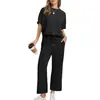 Conjunto Cruzado Europeo y Americano para Mujer Top de Manga Corta Casual Pantalones de Siete Puntos Pantalones de Pierna Ancha Nueva Ropa de Verano para Mujer 2026