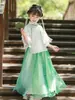 Hanfu para Niñas Estilo Nuevo 2025 Verano Delgado Estilo Antiguo Súper Hada Infantil Cara de Caballo Estilo Ming Azul Dos Piezas para Primavera y Otoño