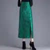 Saia midi bodycon jacquard slim fit para mulheres, novo estilo outono 2026, cintura alta, abotoada estilo chinês, fenda
