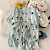 Ropa de Casa de Nuevo Estilo para Niñas, Conjunto de Algodón Nube, Pijama de Pantalones Cortos y Manga Corta, Dulce y Lindo con Estampado y Cuello en V, Comercio Exterior Transfronterizo
