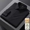 Camisa de alta qualidade com mistura de lã para outono e inverno, camisa masculina de manga comprida, estilo business casual, cor sólida, estilo masculino, adequada para pais
