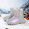 Botas de nieve para niños de invierno, estilo Noreste, impermeables, antideslizantes, cálidas, engrosadas, reflectantes, de caña alta, zapatos grandes de algodón, para niñas en invierno, multicolor