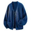 Suéter Casual Relajado para Hombre de Otoño e Invierno, Tejido de Punto de Moda para Principios de Otoño, Top Francés Exquisito y Único con Cuello en V