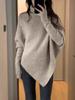 Suéter Gola Alta Irregular Feminino 2024 Outono e Inverno Novidades Explosivas Estilo Coreano Suave Estilo Preguiçoso Top Tricô Engrossado