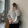 Camisa Masculina Nova Estilo Outono/Primavera com Gola Lapela Manga Longa Moletom com Gola Lapela Listras Contrastantes Gola Pulôver Top Jaqueta