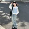 Conjunto de Tres Piezas para Primavera/Otoño 2026: Chaleco de Nuevo Estilo de Moda Holgado, Camisa Dulce y Linda de Encaje, Jeans con Estrellas