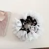 Anel de Cabelo Grande de Lã Macia Dupla Camada com Borda de Renda Floral Romântica Vintage Corda para Rabo de Cavalo Baixo Acessórios de Cabelo Bola