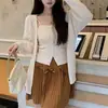 Conjunto de cárdigan con tirantes de punto trenzado estilo Yujie