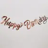 Ins feliz aniversário bandeira de puxar layout de cena felizaniversário letra de peça única dourada flor de puxar banner