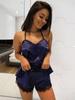 Lingerie Sexy Europeia e Americana Sexy Transparência em Renda Tentação Flor Bordada Solúvel em Água Conjunto Camisola de Alça Roupa de Casa