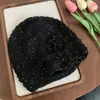 Sombrero artístico vintage, gorro de punto, turbante fino calado, estilo étnico, sombrero de punto de ganchillo con purpurina fina floral para mujer de primavera-verano