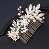 Accesorios para el Cabello de Boda, Peine de Perlas y Pedrería, Peine para el Cabello de Hoja de Aleación Antigua Hecho a Mano