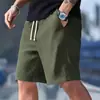 2026 Nuevos Pantalones Cortos de Verano para Hombre Estilo Europeo y Americano con Cordón, Waffle de Moda, Color Sólido, Casuales Deportivos