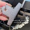Brillante Cadena de Rostro Sonriente de Streamer con Piedras Preciosas Chapada en Oro Blanco de 18K, Ocho Corazones y Ocho Flechas Zirconia Letra Hueso Zirconia Brillante