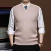 Colete Tricotado Novo Masculino Yingao, Cor Sólida, Suéter Quente Sem Mangas, Estilo Business, Camisa Base Outono e Inverno