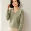 Novedad Lujo Ligero Flora 100% Lana Suéter para Mujer Estilo Coreano Cuello en V Combinación Perfecta Suéter de Lana Engrosado Holgado de Punto Moderno