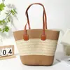 Bolsa de Palha Trançada, Chapéu de Palha com Proteção Solar, Bolsa de Ombro de Grande Capacidade, Versátil e Fashion, Pronta para Atacado