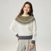 Suéter de punto grueso con cuello alto y patrón jacquard Fair Isle 35 de cachemira para mujer 2026, ajuste holgado, suéter adelgazante