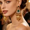 Estilo étnico cruzado incrustado con pedrería y cuentas, con cascabeles y borlas, aretes largos, estilo indio, aretes incrustados de cristal