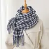 Lenço de Pescoço Longo Quente de Outono e Inverno com Estampa Pied-de-poule para Mulheres Versátil para o Dia a Dia Lenço de Faux Cashmere com Franjas