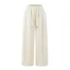 Pantalones Casuales de Terciopelo de Cintura Alta con Cordón para Mujer en Otoño e Invierno, Aspecto Holgado Adelgazante y Pantalones Versátiles de Pierna Recta y Ancha con Caída