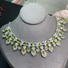 Colar de Peridoto Natural, Inlaid em Prata 925, Galvanizado em Ouro Branco Prata 925, Tamanho da Pedra Principal 4*6mm,