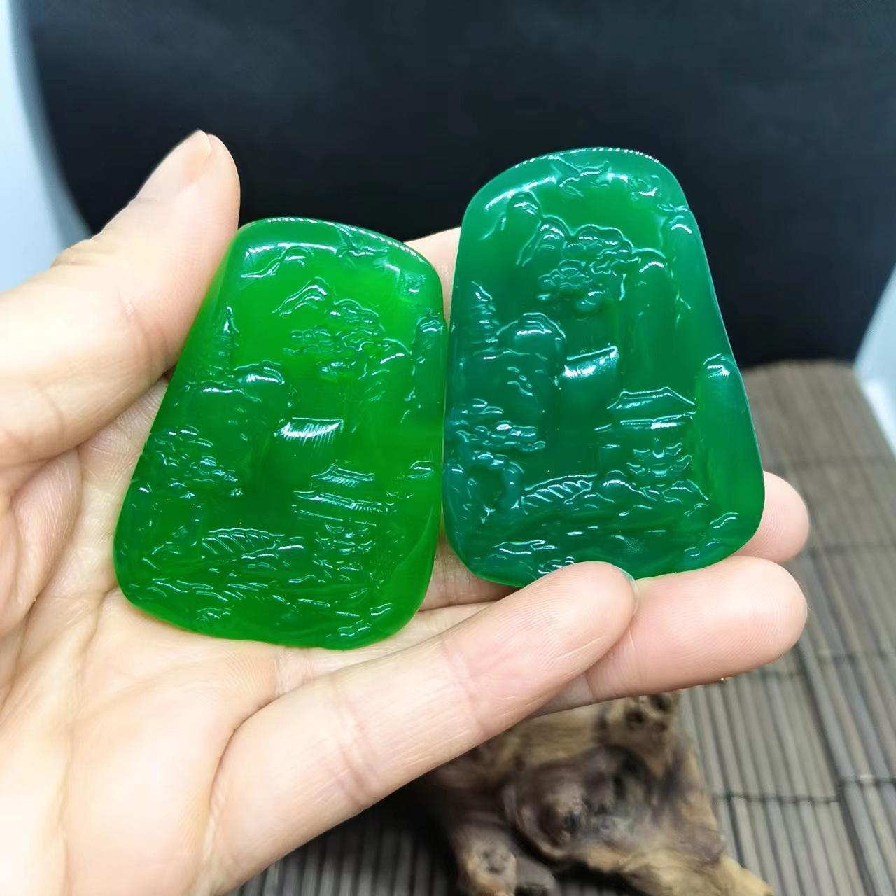 智贝详情图_12高冰玉髓玛瑙山水玉牌观音佛吊坠批发大号黄玉髓