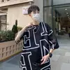 Camiseta de Moda Callejera Europea y Americana para Hombre de Manga Corta ins Moda Trendy Estampado Completo Camiseta con Letras Verano Marca de Moda Holgada Hombro Caído Manga Media