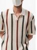 Camiseta de Verano a Rayas con Bloque de Color Calada Solapa Manga Corta para Hombre Marca Trendy Personalidad Casual Polo de Punto Top