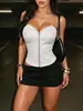 Top de tubo de cuero PU estilo chica hot europea y americana, corsé sexy con cremallera y diseño de ballenas, chaleco exterior corto entallador y adelgazante