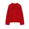 Shi Jian ACME Suéter de Lana de Alpaca a Cuadros Bloque de Color Solapa Grande para Mujer Otoño Invierno Nuevo Tejido de Punto Suave Pegajoso 22031