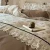Juego de ropa de cama de cuatro piezas estilo francés vintage, grado A, de algodón puro cepillado, que incluye una sábana de algodón, un juego de tres piezas con una funda de edredón estampada floral y una sábana ajustable