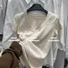 Moda Coreana Dongdaemun Verano 2026 Nuevo Diseño Versátil Dopamina Cuello en V Hombro Normal Manga Corta Camiseta para Mujer