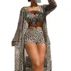 2027 Nuevo Traje de Baño Femenino de Tres Piezas Estilo Europeo y Americano con Chaqueta de Manga Larga, Bikini Casual Impreso Push-Up para Aguas Termales
