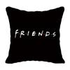Funda de cojín para sofá de felpa corta súper suave con estampado de letras negras funda de almohada para amigos cojín de soporte lumbar
