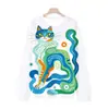 Camiseta de Manga Larga con Estampado de Elefante en Línea Minimalista, Top Redondo de Manga Larga Artístico y Creativo para Mujer