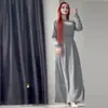 Otoño 2024 Nuevo Europeo y Americano Amazon Transfronterizo Vestido Largo Casual de Color Sólido para Mujer Cintura Alta Ajustado