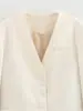 Ropa de Mujer de Otoño 2025 Nueva, Europea y Americana Transfronteriza, con un Toque de Alta Gama, Moderna e Intelectual, Blazer Blanco Estructurado con Cuello en V para Mujer